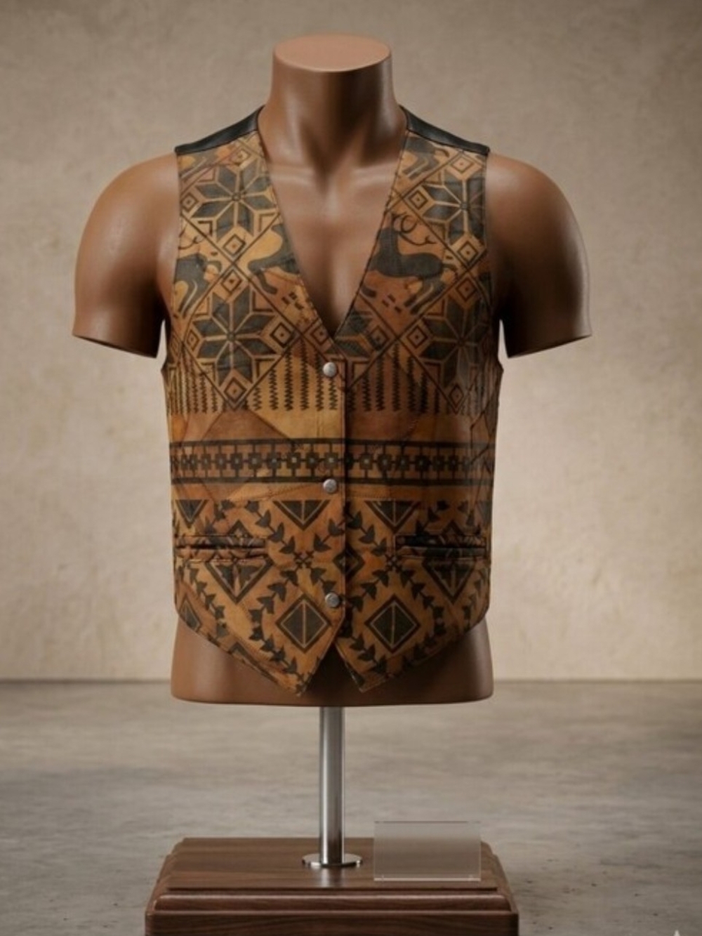 Men's Brown Patterned Leather Vest